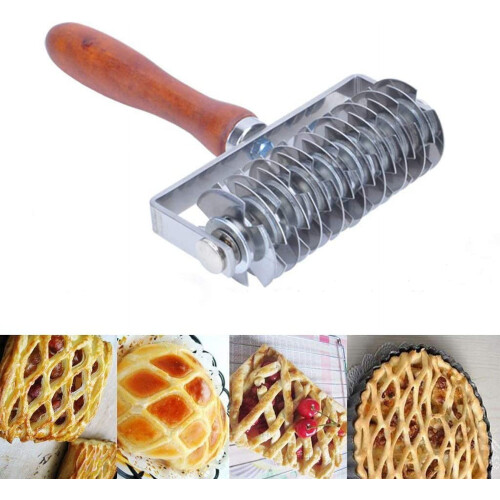 Baking Lattice Roller Cutter Stainless Steel Wood Handle 1