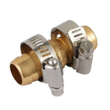 Wideskall brass garden hose mender coupler with 2 clamps