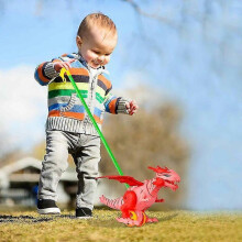 Push Walker Aircraft Shape Tongue Out Stroller Toy for Boys Cartoon Outdoor Walk Rods with Music Cart Drag