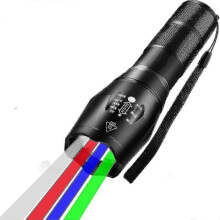 4 In 1 Multicolor Flashlight, 300 Lumen Zoomable One Mode White Red Green Blue Light, Hunting Flashlight