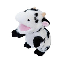 (Cow) Plush Farm Animal Hand Puppet Toy Movable Mouth Dog Duck Horse Cow Sheep Pig Hand Puppet Role Hr