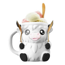 (White) Highland Cow Ice Cream Pint Holder, Cute Animal Ice Cream Pint Cooler Containers with Spoon & Handle, Highland Cow Gifts