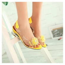 (43, Yellow) Women's Fashion Transparent Rhinestone Wedge Sandals Lady's Peep Toe Glitter Flower High Heel Dress Sandal Shoes
