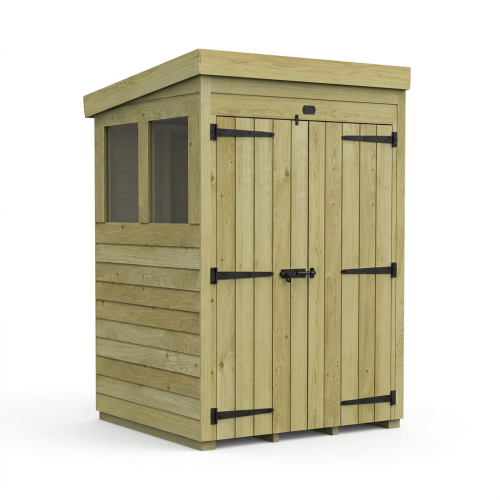 4 x 4 Pent Shed (Double Door, With Windows) 1