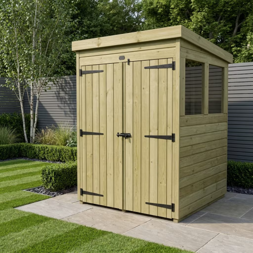 4 x 4 Pent Shed (Double Door, With Windows)