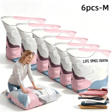6pcs Heavy-Duty Vacuum Storage Bags with Press-Seal System & Zipper Closure - Suitable for Clothes, Blankets, Travel,