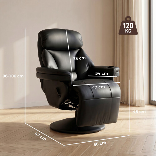 Homcom HOMCOM Upholstered Reclining Armchair with Adjustable Backrest, Black 2