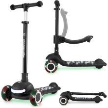 Patinete Infantil 3 Ruedas 3-en-1 - HyperMotion - LUMI - Asiento Ajustable - Plegable - Luces LED - Negro
