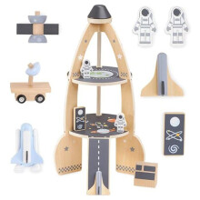 Foguete Espacial de Madeira - Mamabrum - Garagem Infantil - 2 Astronautas - 2 Veículos - Satélite