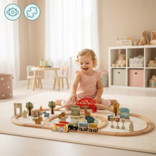Jouet éducatif - MAMABRUM - Train ZOO - 8 pièces - 106x55 cm - Animaux inclus