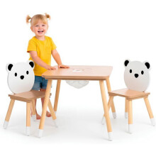 Table et Chaises Enfant - Mamabrum - Espace de Travail et de Jeux avec un Panier de Rangement au Centre Design Ours - 67x67 cm