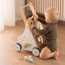 Trotteur Enfant Bois avec table d'activités 8 en 1- Marcheur éducatif en bois- Mamabrum- Pousse bébé - Tableau de manipulation