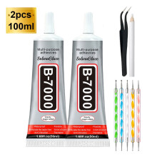 (2PCS*50ML B7000 KIT) Clear Rhinestone Adhesive Glue, Complete Bedazzling Tool Kit with 5 Dotting Pens, Wax Pencil and Precision Tweezers.