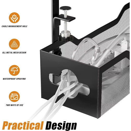 Under Desk Cable Management Tray Black13.38inch 1