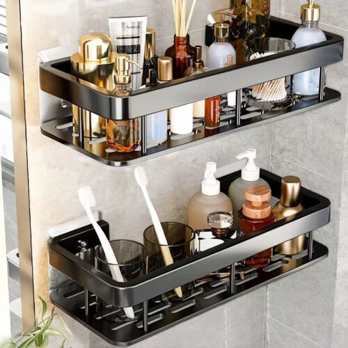 Bathroom wall-mounted aluminum corner shelf organizer 1