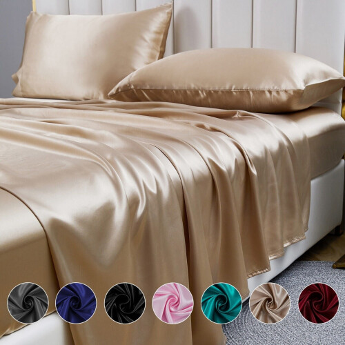 Ensemble de draps en satin, taille king, couleur unie, 4 pièces 1