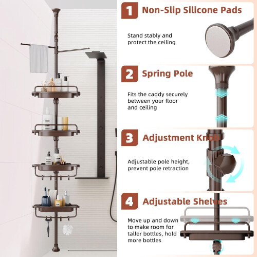 Corner Shower Caddy Black 32-122 in Adjustable 4-Tier 2