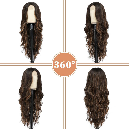 Curly Synthetic Wig Dark Brown 26 Inch Middle Part 2
