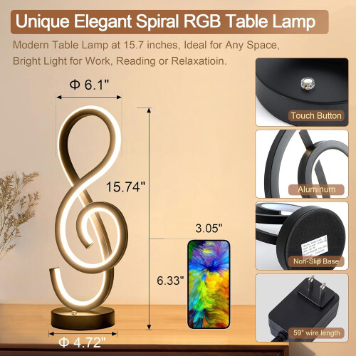 Σπειροειδής λάμπα LED RGB με σχεδιασμό μουσικής νότας 7 χρώματα 10 λειτουργίες 2