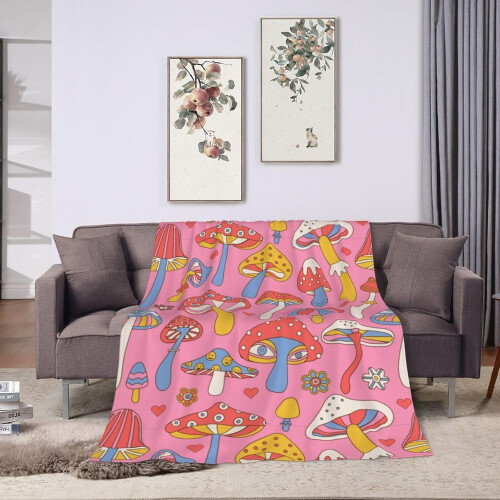 Manta de flanela com estampa de cogumelos, 101,6 x 76,2 cm (40 x 30 polegadas) 2