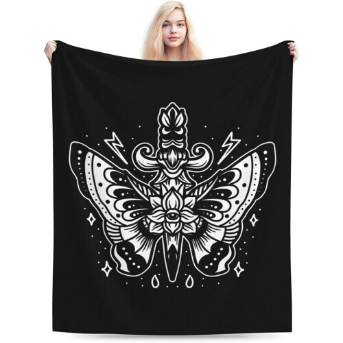 Manta Butterfly Dagger em preto e branco, 152 x 127 cm (60 x 50 polegadas) 1
