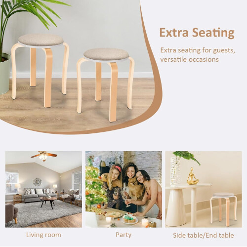 Ensemble de 2 tabourets en bois, tabourets ronds empilables de 42 cm (16,5 pouces) 2
