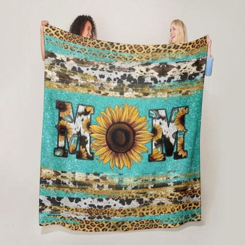 Manta de flanela com estampa de girassol e leopardo, 127 x 152 cm (50 x 60 polegadas) 1