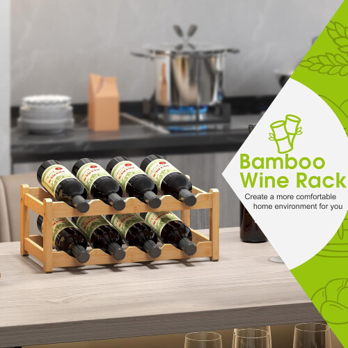 Adega de bambu natural com 2 níveis para 8 vinhos. 1