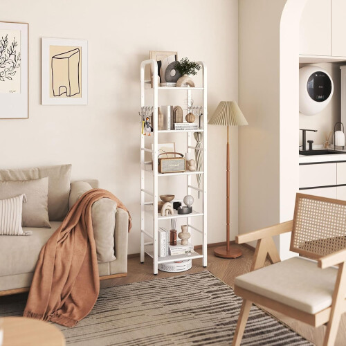 White 4-Tier Bookshelf with Rust-Resistant Metal Frame 1