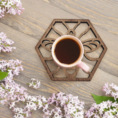 Wooden Hex Coaster Set Honeycomb Design 6 pcs 1