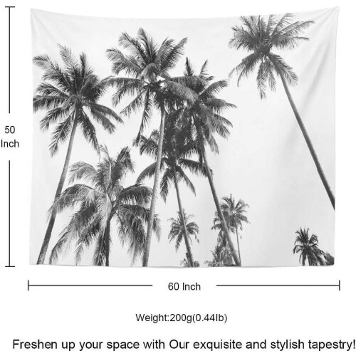 White tapestry wall hanging with black and white palm 1