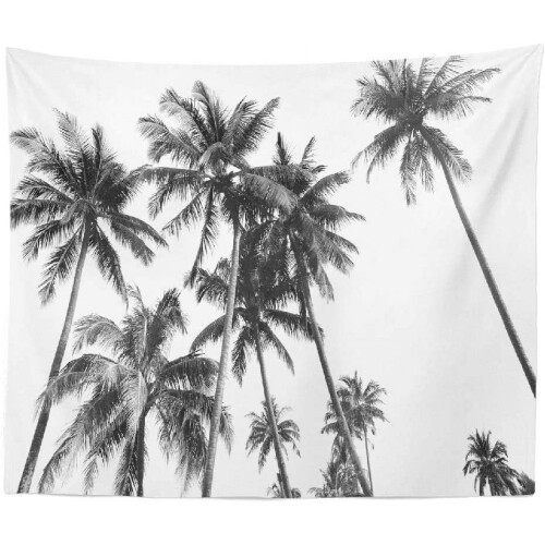 White tapestry wall hanging with black and white palm 2