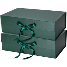 Green Gift Boxes with Satin Ribbon 13.8x7.9x4.7" 2 pcs
