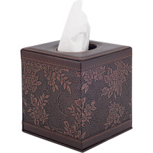 Antieke leren tissueboxhoes met vierkante magnetische houder