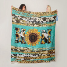 Sonnenblumen- und Leopardenmuster-Flanelldecke, 127 x 152 cm