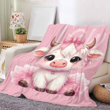 Koc z nadrukiem krowy w kreskówkowym stylu, miękki i ciepły, 150x200 cm