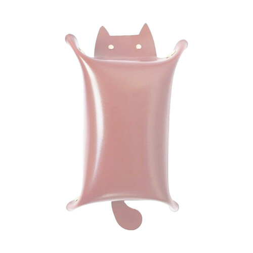 Cat-shaped leather jewelry tray pink folding