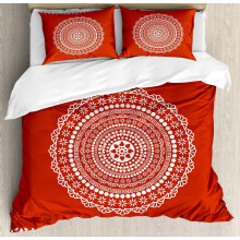 Red Mandala Duvet Cover Set Burgundy White 3-Piece