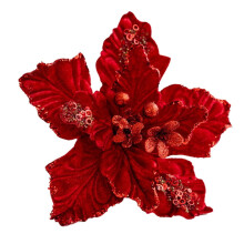 Christmas flower ornament red 22cm glitter artificial