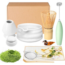 Ensemble de fouet à matcha avec bol, tamis, support et cuillère - 9 pièces