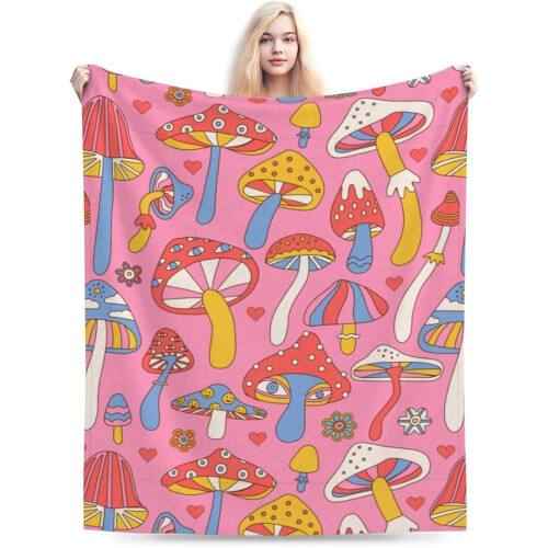 Manta de flanela com estampa de cogumelos, 101,6 x 76,2 cm (40 x 30 polegadas)