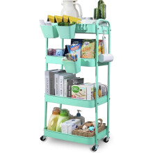 Rolling Storage Cart Mint Green 4-Tier with 3 Cups 4 Hooks
