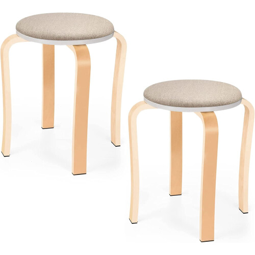 Ensemble de 2 tabourets en bois, tabourets ronds empilables de 42 cm (16,5 pouces)