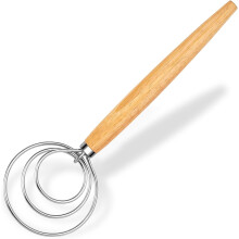 Drewniana trzepaczka do ciasta, hak ze stali nierdzewnej, 1 sztuka