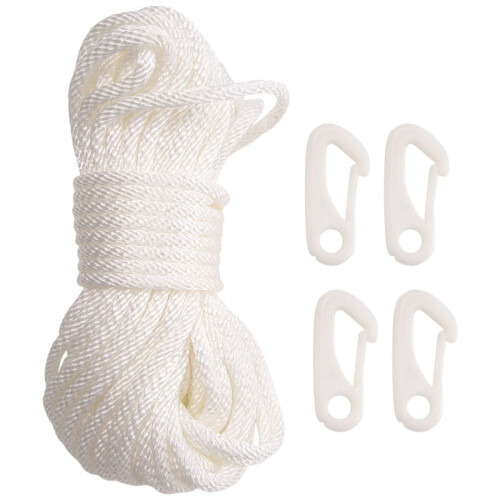 Flag Pole Halyard Rope 50 ft  1/4 in with 4 Hook Clips