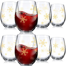 Lot de 8 verres à vin sans pied de 44 cl (15 oz) pour Noël et les fêtes de fin d'année, à offrir en famille ou entre amies.