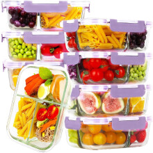 db-os, 3 rekeszes üveg ételkészítő doboz, 36 oz-os légmentesen záródó élelmiszertároló fedéllel - BPA-mentes és szivárgásmentes, 8