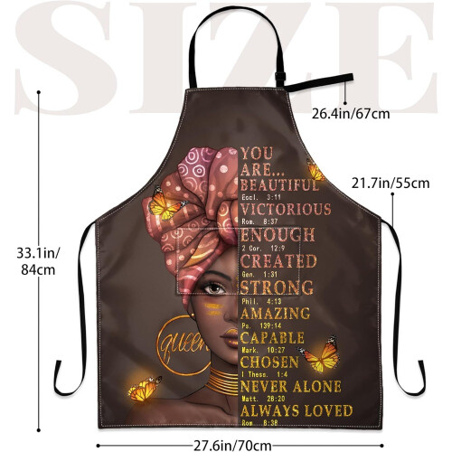 Afro Woman Kitchen Apron Black with Pocket Adjustable Neck 1