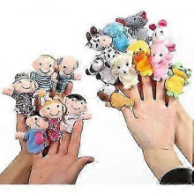 Finger Puppets Set Story Time 16 Pcs - 10 Animals And 6 People Family Members