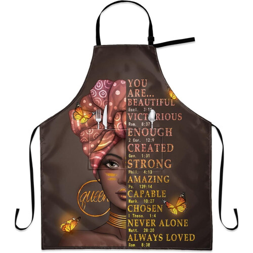 Afro Woman Kitchen Apron Black with Pocket Adjustable Neck